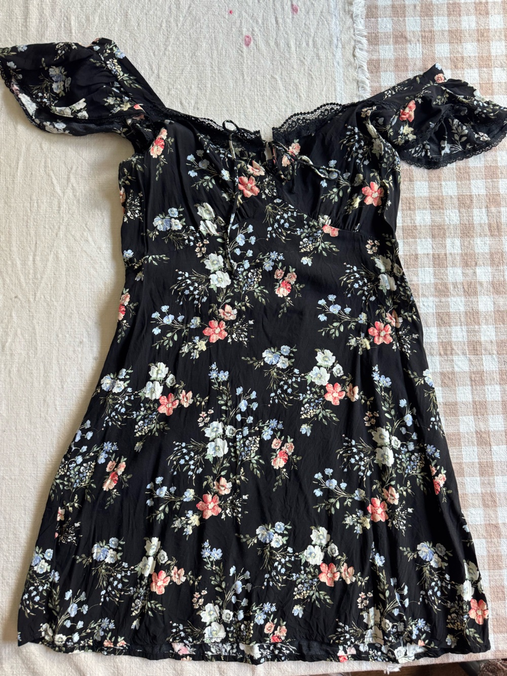 GAP Black Floral Dress with Pink and White Blooms